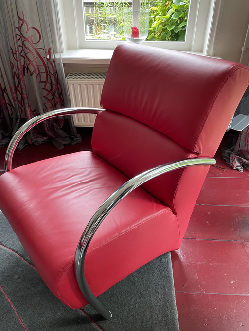 2x Moderne rode leren fauteuil