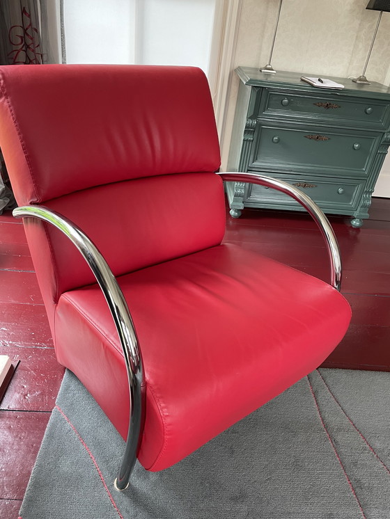 Image 1 of 2x Moderne rode leren fauteuil