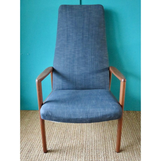 Image 1 of Vintage fauteuil in blauwzwart teakhout, Denemarken 1960