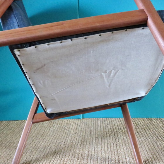 Image 1 of Vintage fauteuil in blauwzwart teakhout, Denemarken 1960