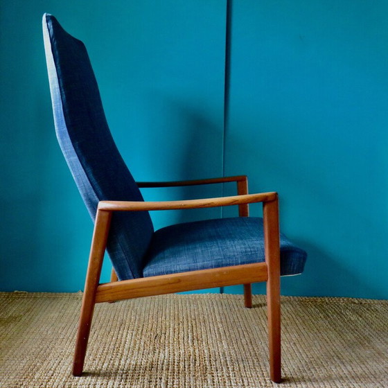 Image 1 of Vintage fauteuil in blauwzwart teakhout, Denemarken 1960