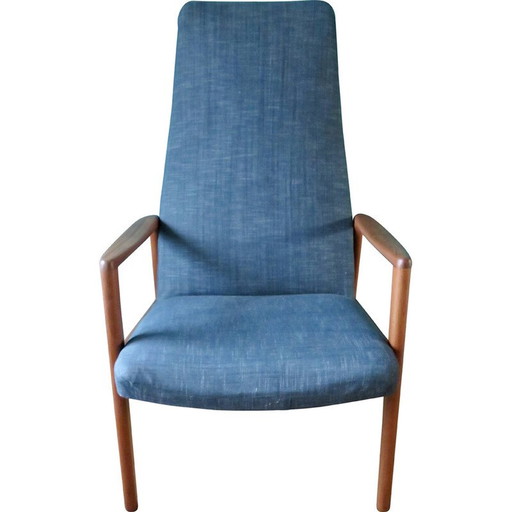Vintage fauteuil in blauwzwart teakhout, Denemarken 1960