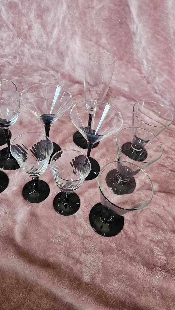 Image 1 of 12 Luminarc France Glazen Assortiment Zwarte Voet