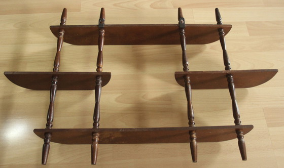 Image 1 of Kruidenrek hout walnoot handgemaakt - wandplank - vintage