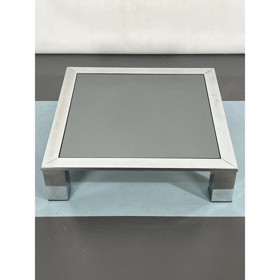 Image 1 of Mid Century bijzettafel in chroom en donker spiegelglas van Saporiti, Italië 1970