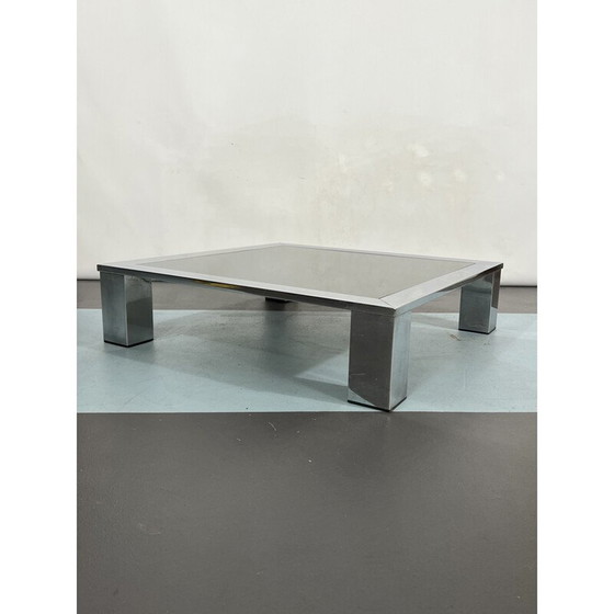 Image 1 of Mid Century bijzettafel in chroom en donker spiegelglas van Saporiti, Italië 1970