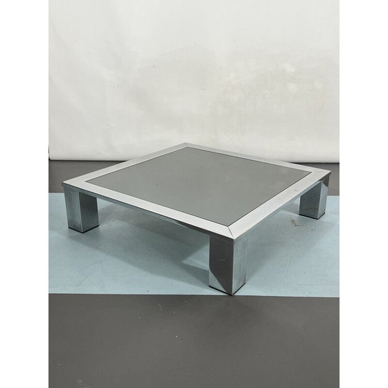 Image 1 of Mid Century bijzettafel in chroom en donker spiegelglas van Saporiti, Italië 1970