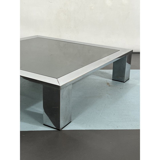 Image 1 of Mid Century bijzettafel in chroom en donker spiegelglas van Saporiti, Italië 1970