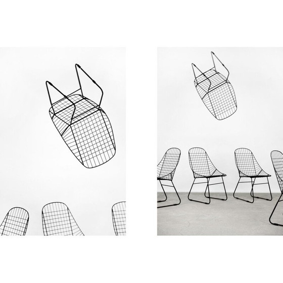 Image 1 of Set van 5 vintage scandinavische mid-century moderne minimalistische zwarte draad prototype stoel, jaren 1960