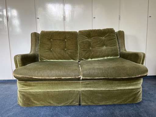 Vintage Olijfgroene Velvet Fauteuil 2 zits