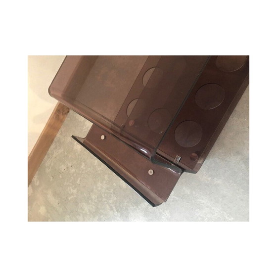Image 1 of Vintage bartafel op wielen in gerookt methacrylaat door Michel Dumas voor Roche Bobois