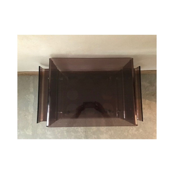 Image 1 of Vintage bartafel op wielen in gerookt methacrylaat door Michel Dumas voor Roche Bobois