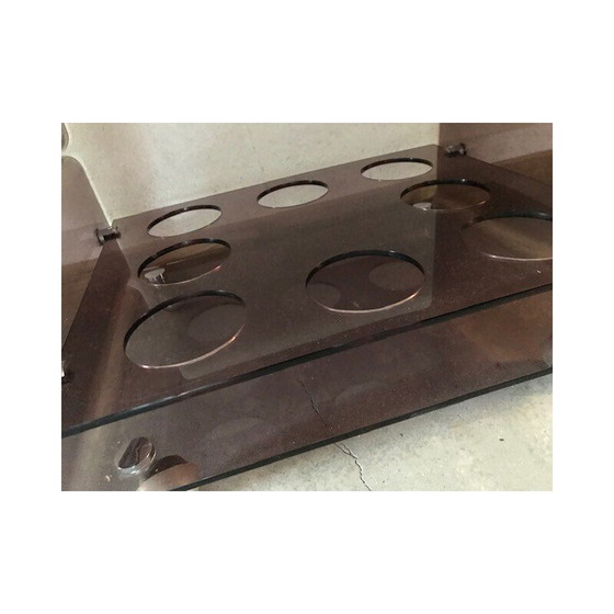 Image 1 of Vintage bartafel op wielen in gerookt methacrylaat door Michel Dumas voor Roche Bobois
