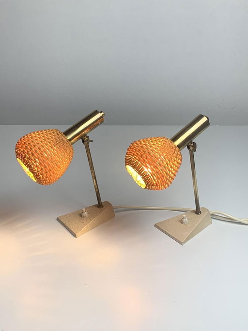 2x Lamp met Travertijnen voet, 1960