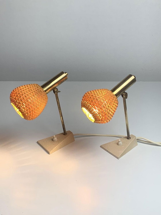 Image 1 of 2x Lamp met Travertijnen voet, 1960