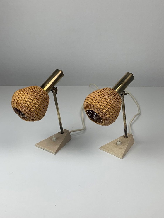 Image 1 of 2x Lamp met Travertijnen voet, 1960