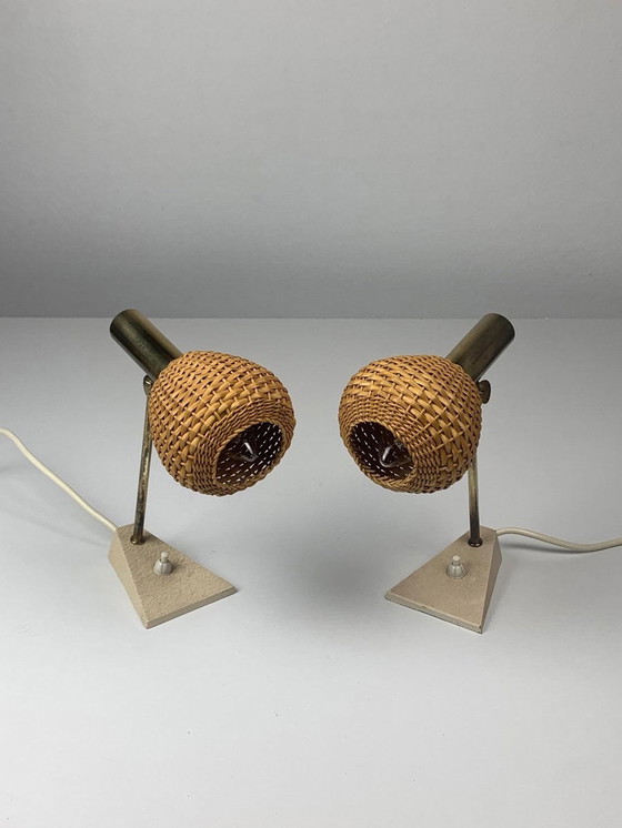 Image 1 of 2x Lamp met Travertijnen voet, 1960