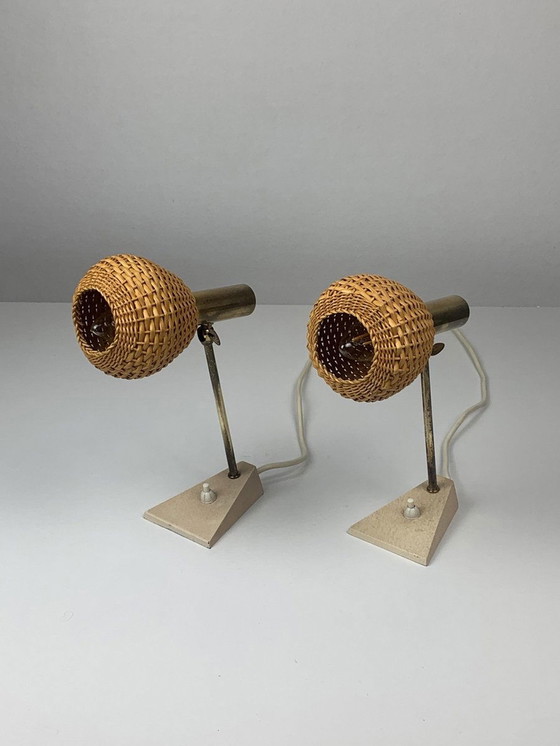 Image 1 of 2x Lamp met Travertijnen voet, 1960