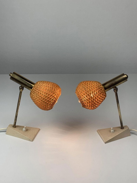 Image 1 of 2x Lamp met Travertijnen voet, 1960