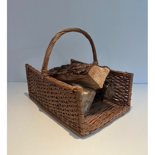 Vintage rotan houthouder, Frankrijk 1970