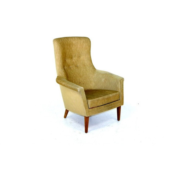 Image 1 of Scandinavische vintage eikenhouten en stoffen fauteuil, Zweden 1950