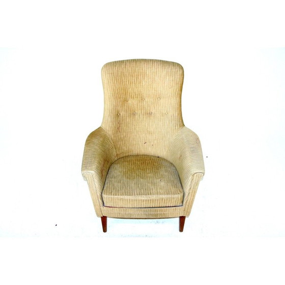 Image 1 of Scandinavische vintage eikenhouten en stoffen fauteuil, Zweden 1950