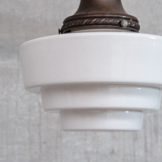 Image 1 of Vintage hanglamp in messing en opaline glas, Frankrijk 1950