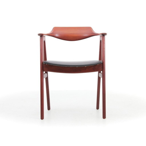 Vintage bureaustoel in teak en zwart leer van Erik Kirkegaard voor Hong Stolefabrik