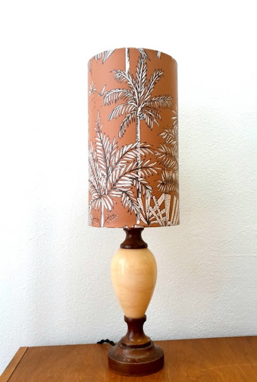 Vintage palmboom lamp in albast handgemaakte kap