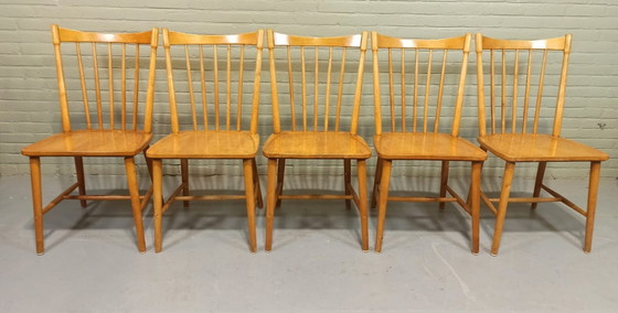 Image 1 of 5x Vintage Zweedse eetkamerstoelen