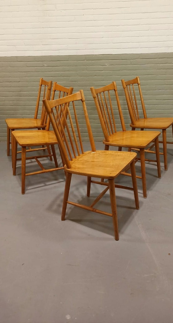 Image 1 of 5x Vintage Zweedse eetkamerstoelen