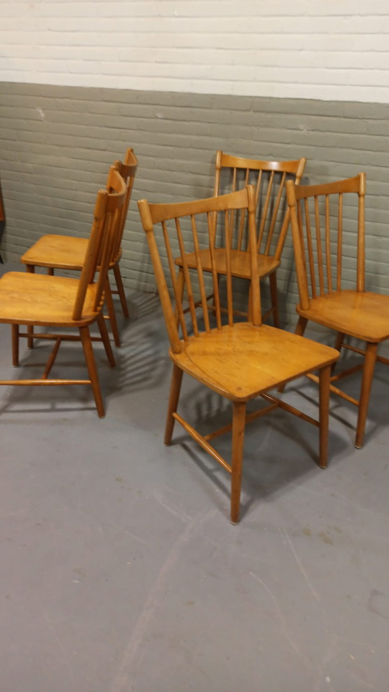 Image 1 of 5x Vintage Zweedse eetkamerstoelen