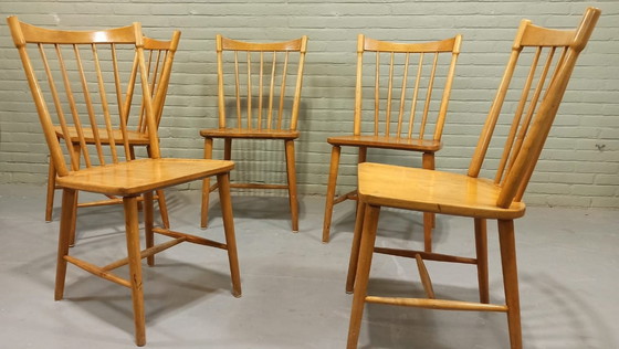 Image 1 of 5x Vintage Zweedse eetkamerstoelen