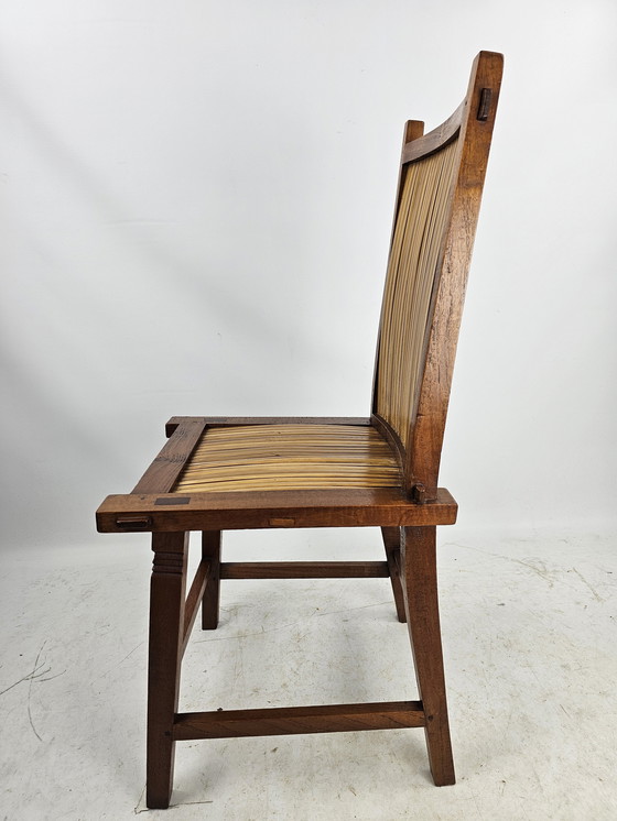 Image 1 of 5 Japandi houten stoelen met bamboe zitting