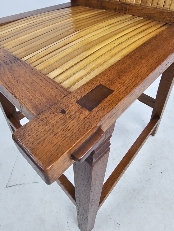 Image 1 of 5 Japandi houten stoelen met bamboe zitting