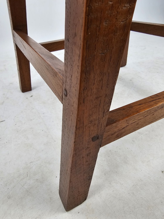 Image 1 of 5 Japandi houten stoelen met bamboe zitting