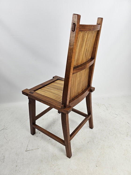 Image 1 of 5 Japandi houten stoelen met bamboe zitting