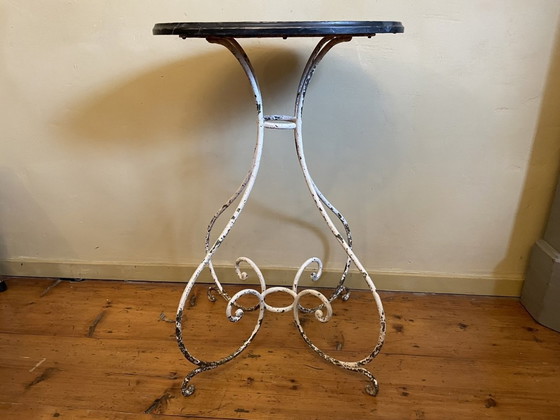 Image 1 of Franse Tafel Bijzettafel Art Nouveau 1890 Met Faux Marbre Handgesmeed 