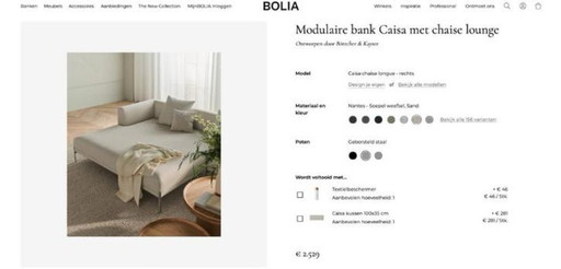 Bolia modulaire sofa Caisa met chaise lounge aan de rechterkant