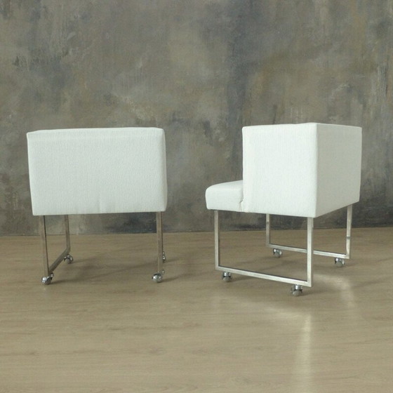 Image 1 of Set van 4 vintage witte fauteuils op wieltjes, 1960