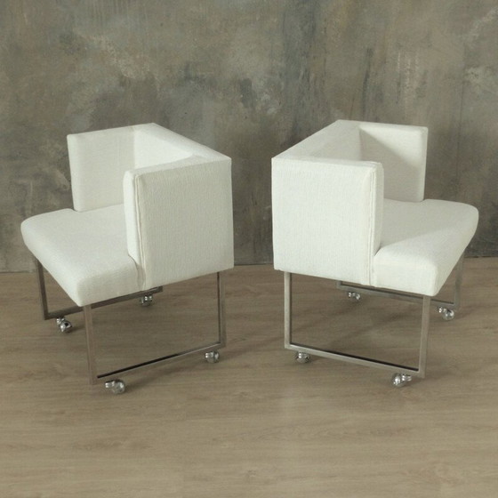 Image 1 of Set van 4 vintage witte fauteuils op wieltjes, 1960