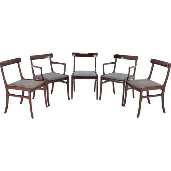 Image 1 of Set van 5 vintage Rungstedlund stoelen in mahoniehout van Ole Wanscher, Denemarken 1950