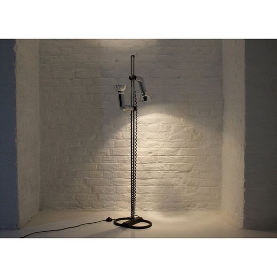 Image 1 of Vintage vloerlamp met dubbele loop in verchroomd staal en gietijzer, 1970