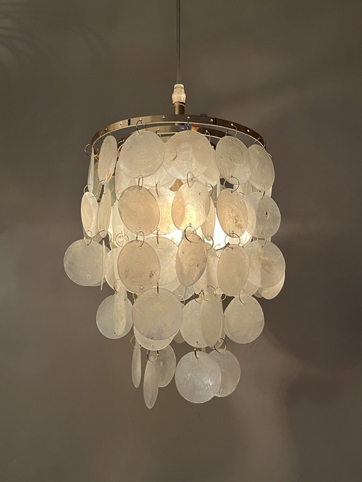 Vintage Capiz Schelpen Hanglamp Opaline Parelmoer 