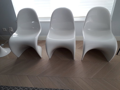 3X Witte Hoogglans Originele Verner Panton (Vitra) Eetkamerstoelen