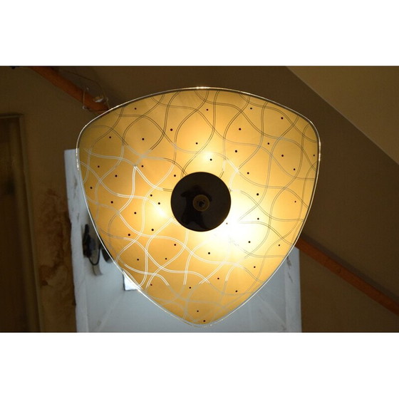 Image 1 of Vintage verchroomde glazen ophanging, Tsjechoslowakije 1970