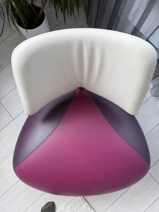 Image 1 of Leolux Pallone Fauteuil Paars/Wit Leer