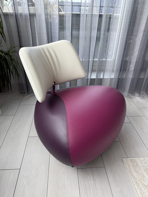 Leolux Pallone Fauteuil Paars/Wit Leer