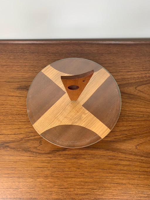 Midcentury Modern Draaiplateau van Hout en Glas