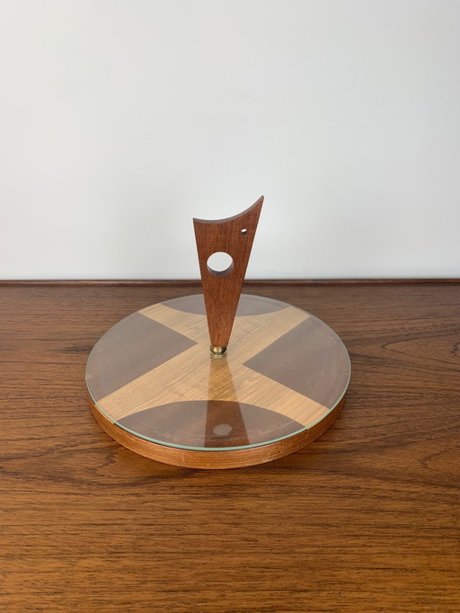 Midcentury Modern Draaiplateau van Hout en Glas